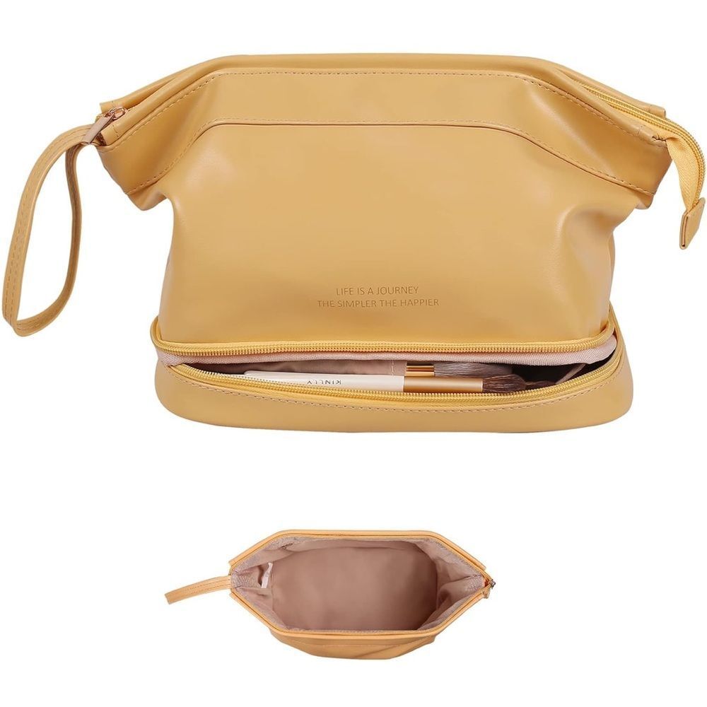 Large Waterproof Makeup Bag Organizer with Bottom Pouch